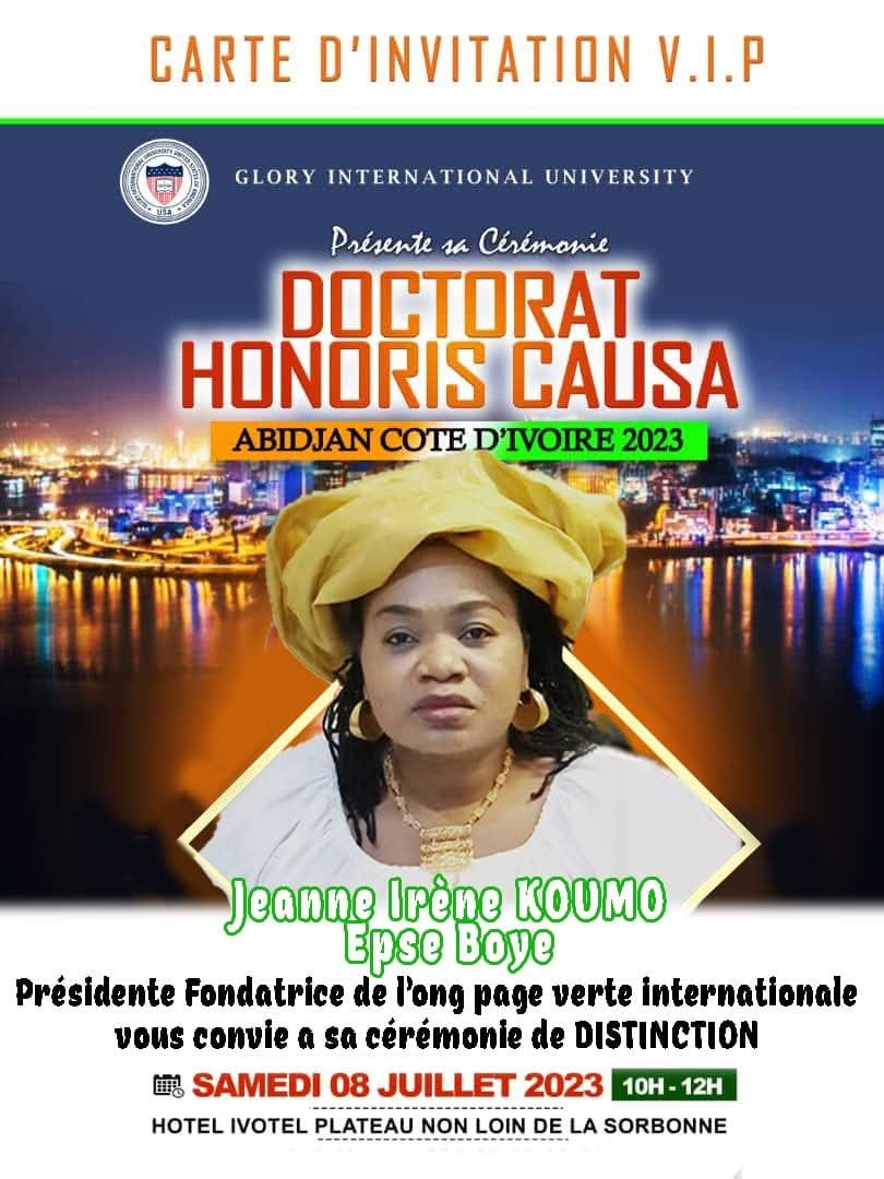 Notre engagement Carte d'invitation à la cérémonie de doctorat honoris causa de Jeanne Irène Koumo